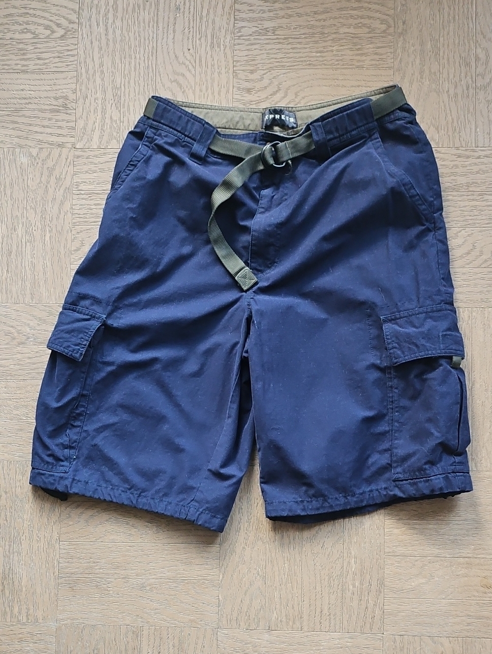 Express Navy Cargo Utility Shorts with Olive Web Belt